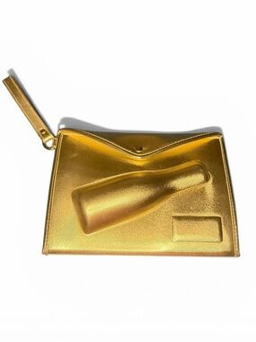 8 Oak Lane Metallic Gold Wristlet Pouch - Mini Champagne Bottle Design